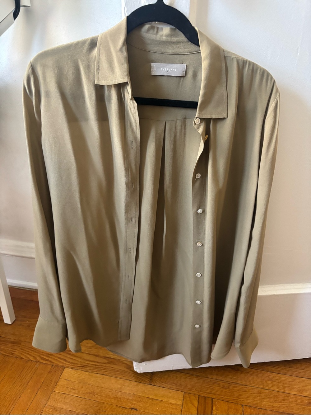 Everlane Silk Olive-Tone Button Down Shirt